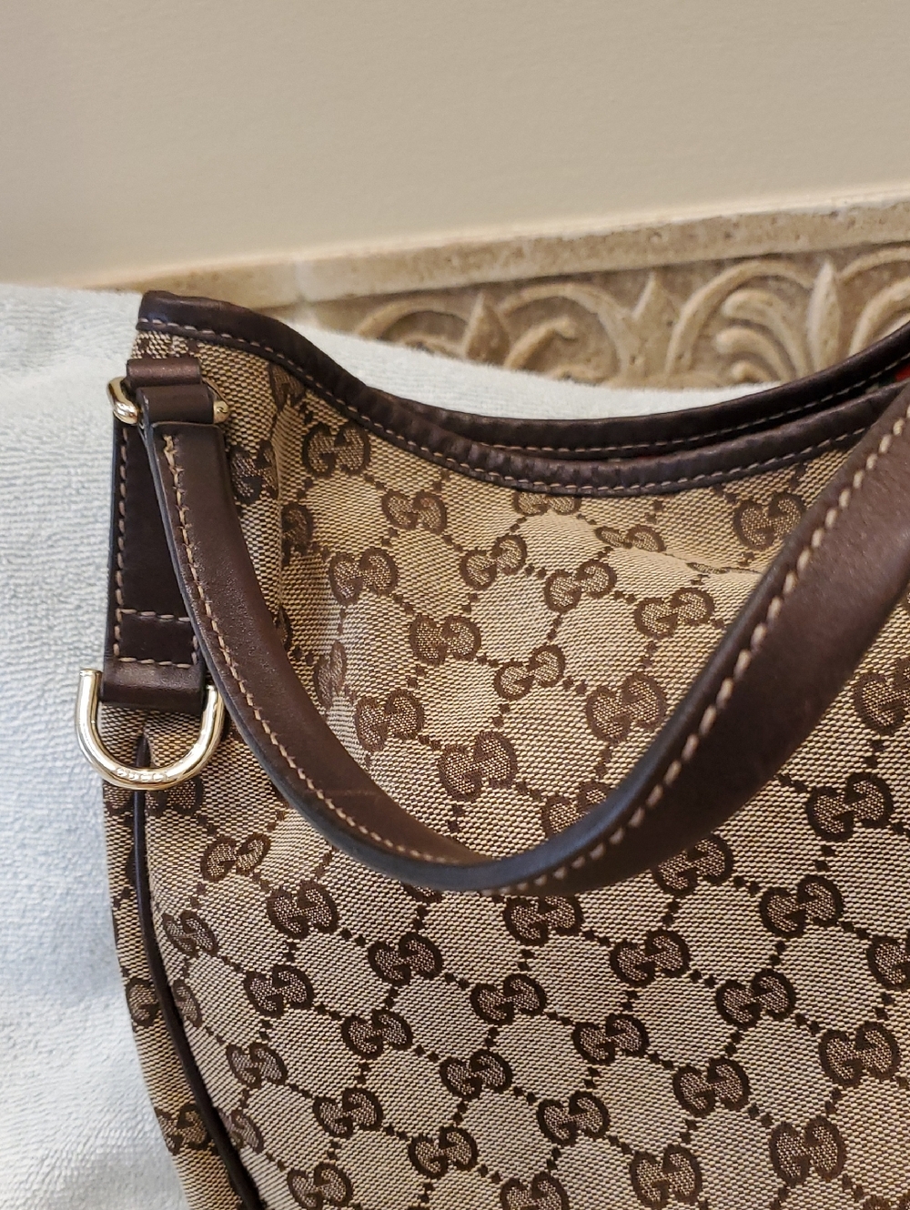 Gucci Brown GG Canvas Hobo Bag with Gold Double G Accent - Picture 5 of 15